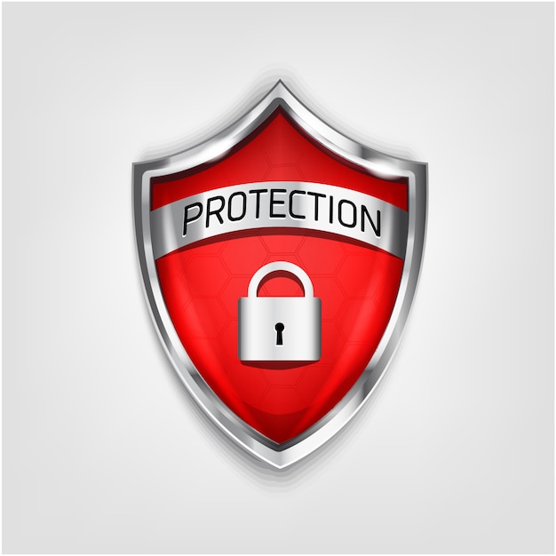 Vector guarantee shield icon isolated on white background. protecting from virus 3d red color