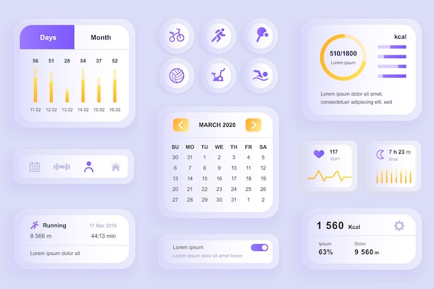 GUI elements for fitness workout mobile app