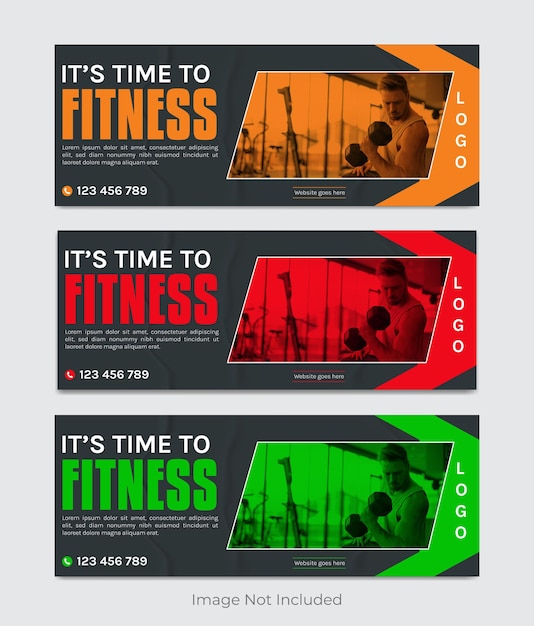 Vector gym fitness facebook cover design with multiple color variation