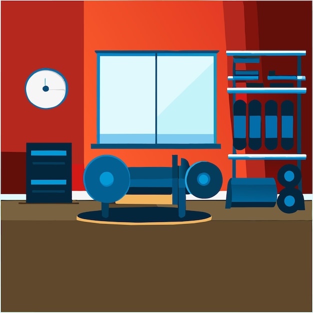 Vector gym room with gym equipment