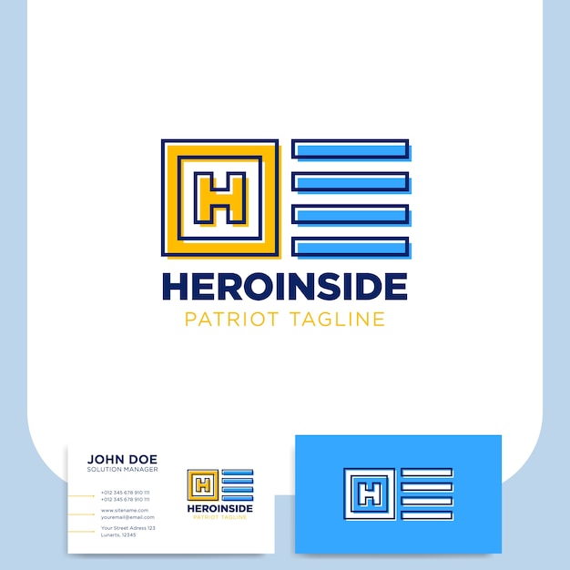 H letter logo in square and flag template with business card