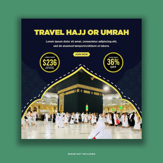 Vector hadj en umrah promotie social media postsjabloon instagram