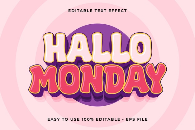 Vector hallo monday editable text effect 3d trendy cartoon template style vintage vector