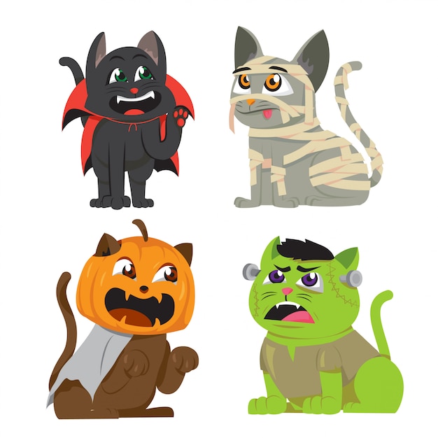 Halloween cats in costume set