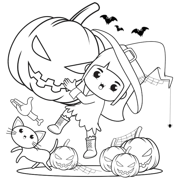 Halloween coloring book cute little girl witch5