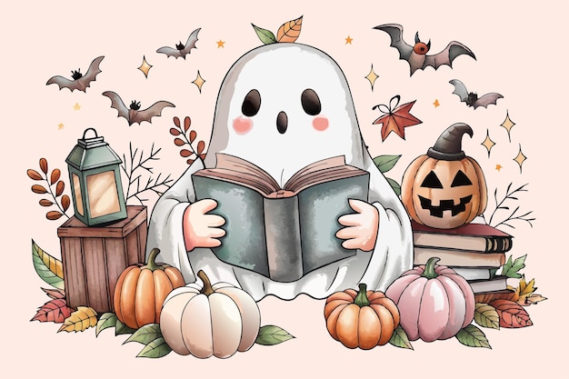 Halloween Fall Cute Ghost Read Book