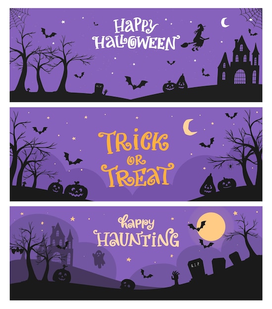 Vector halloween horizontal banners collection