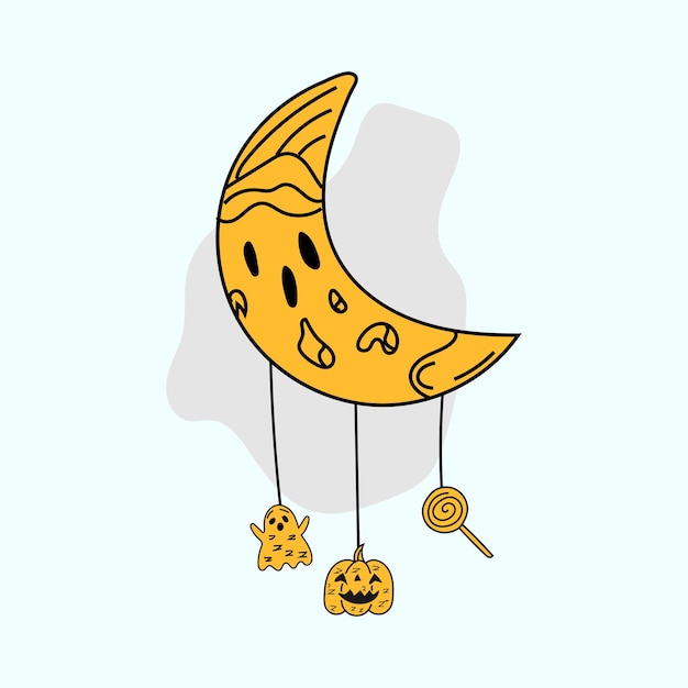 Halloween night moon doodle style hand drawn vector, drawing sketch