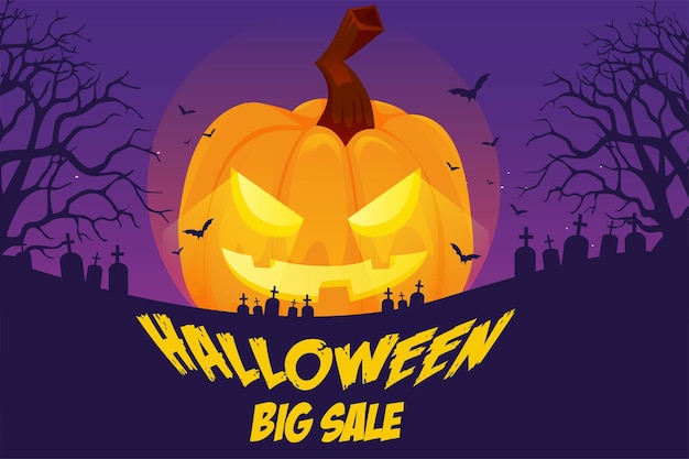 Halloween Pumpkin sale 50 percent off discount concept Banner and background vector illustration