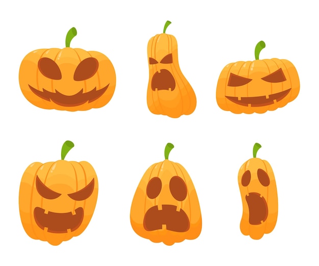 Halloween pumpkins with different expressions