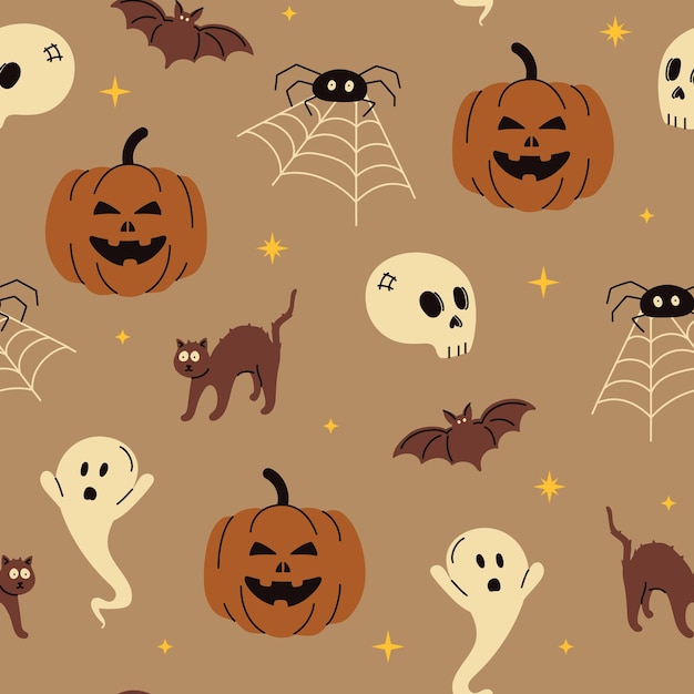 Halloween seamless trendy pattern background Vector illustration for fabric and gift wrap paper