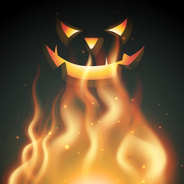 Halloween smiling ghost on fire