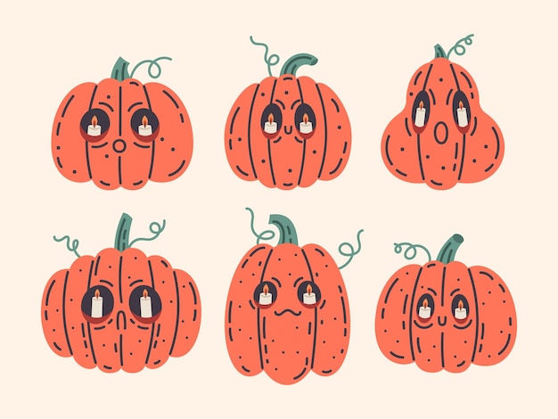 Halloween spooky pumpkin autumn characters vector set