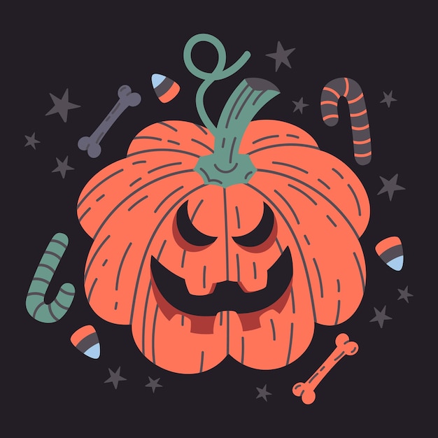 Halloween spooky pumpkin character vector background