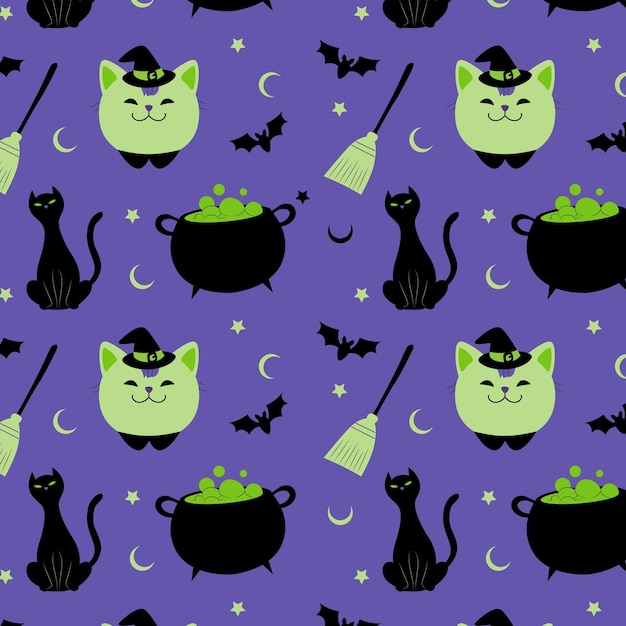 Halloween witch cat pattern