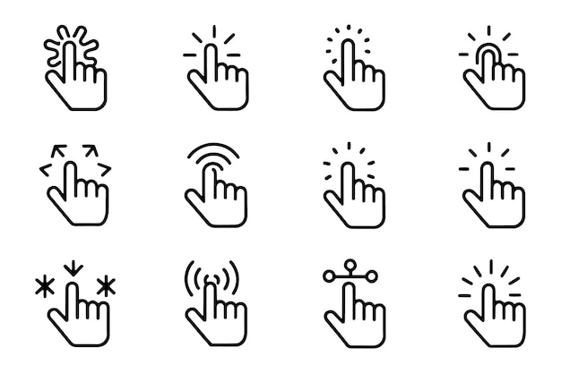 Hand click related editable icon set flat vector illustration on white background