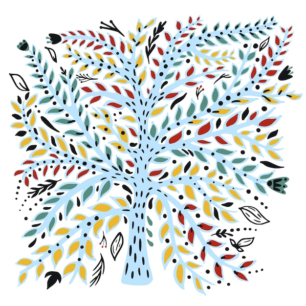 Hand draw illustration of abstract tree with leaves