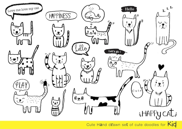 Vector hand drawing doodle cute cat vector illustration for tshirt card poster design for kids