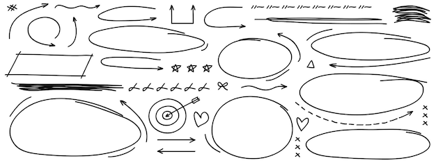 Vector hand drawing doodle style collection of arrows circles and shape collection