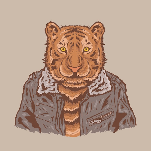 Hand Drawing Sketch of Tiger wears a Jacket