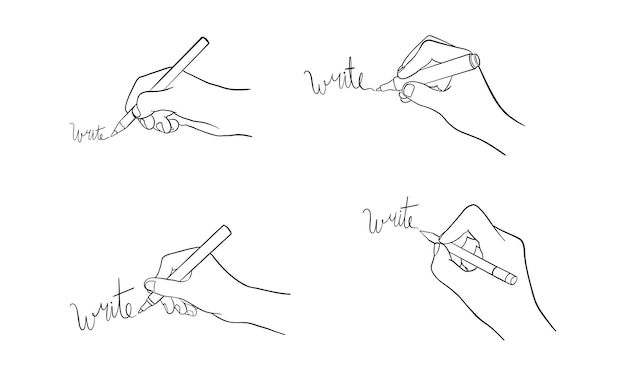 Vector hand drawing the word quotwritequot with different writing tools