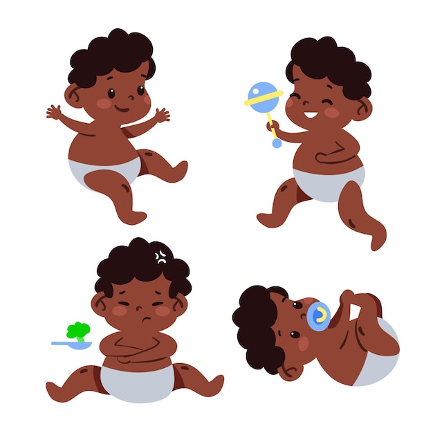 Vector hand drawn african american baby collection