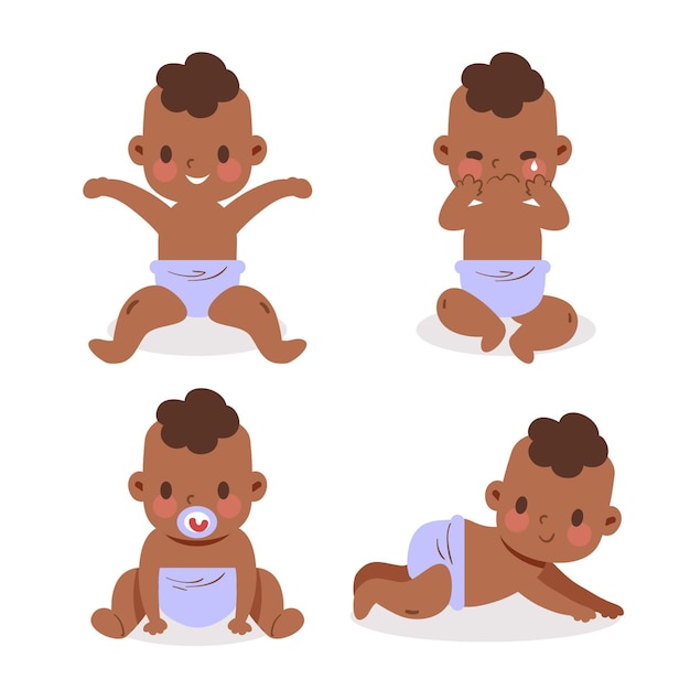 Hand drawn african american baby collection