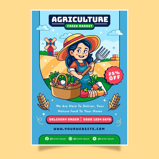 Vector hand drawn agriculture poster template