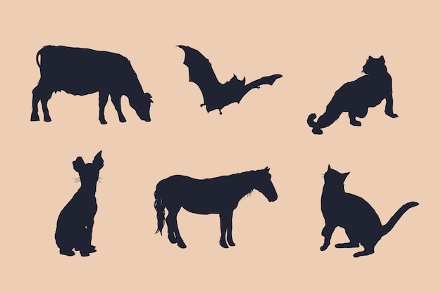 Hand drawn animals silhouette illustration