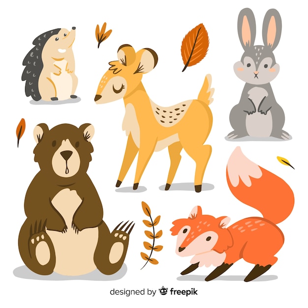 Hand drawn autumn forest animals collection