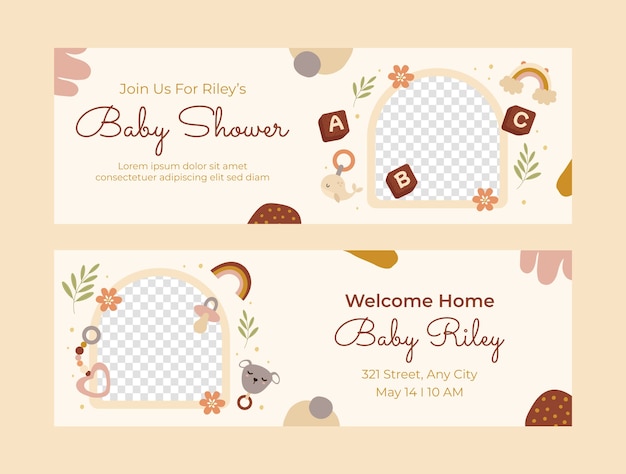 Vector hand drawn baby shower celebration horizontal banner