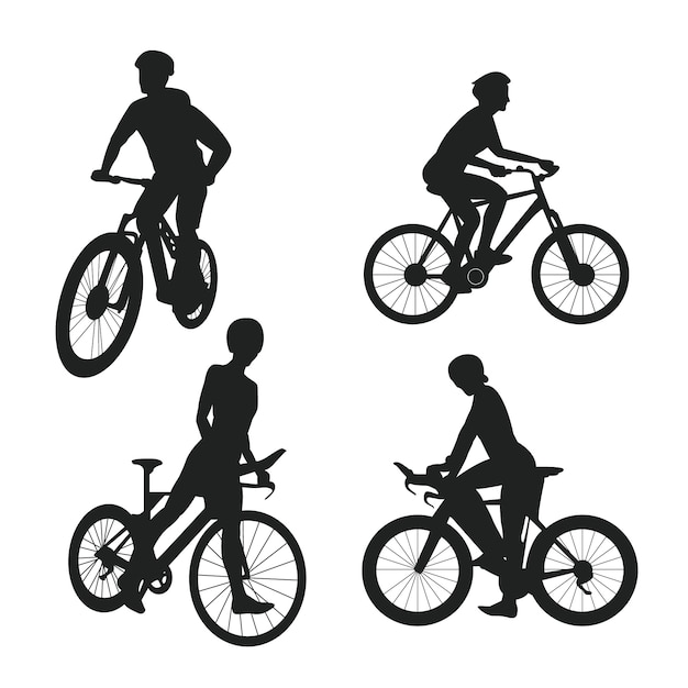 Hand drawn bicycle silhouette set