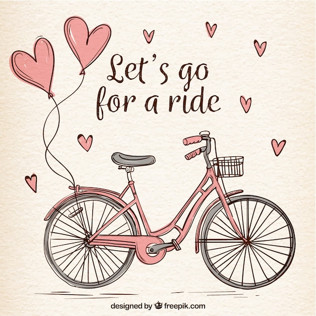 Vector hand drawn bike with cute hearts