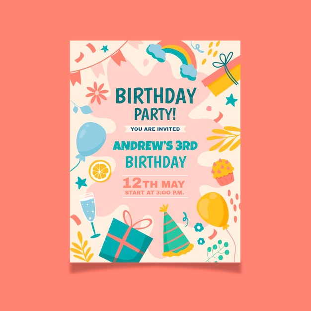 Vector hand drawn birthday invitation template