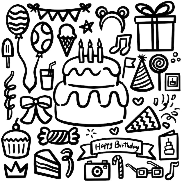 Hand Drawn Birthday Objects Scribble