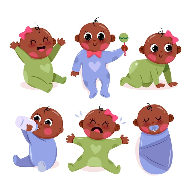 Vector hand drawn black baby collection