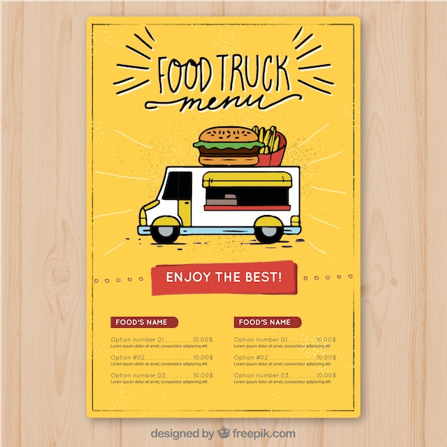 Vector hand drawn burger menu of food truck 