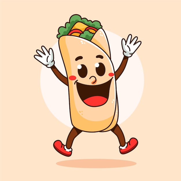 Hand drawn burrito cartoon illustration