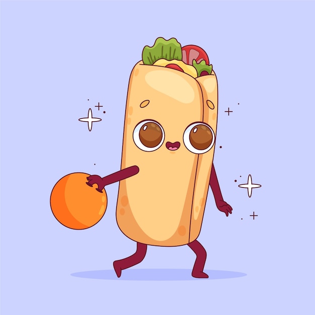 Hand drawn burrito cartoon illustration