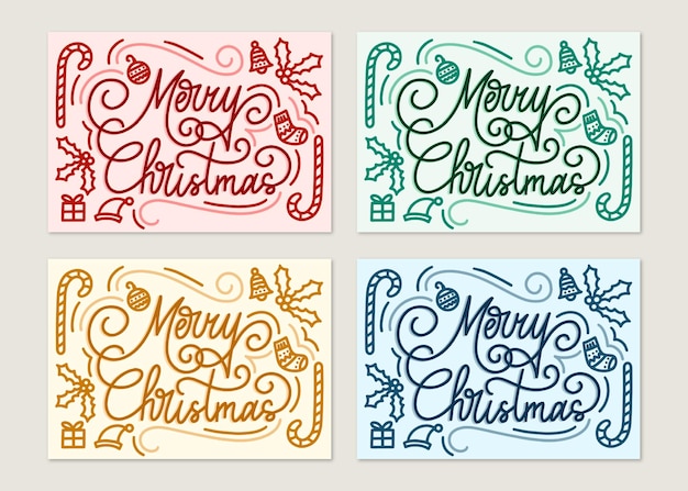 Hand drawn calligraphy vector christmas card illustration sets