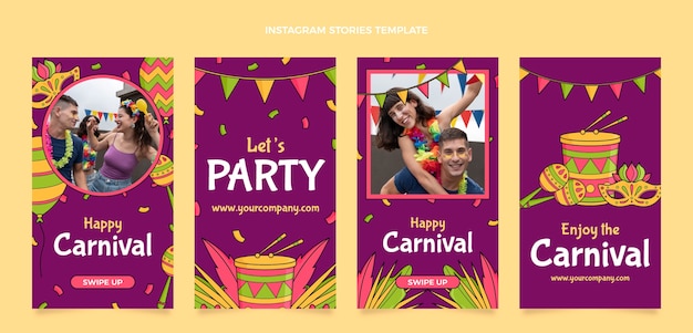 Hand drawn carnival instagram stories collection