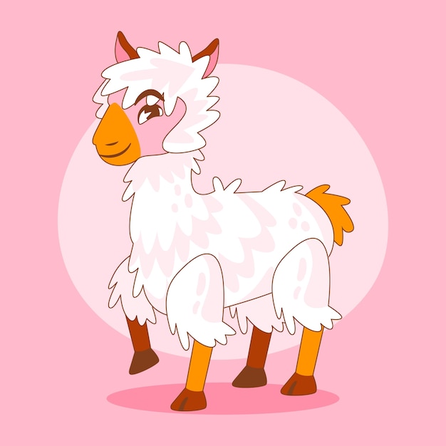 Hand drawn cartoon alpaca illustration