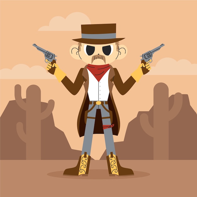 Vector hand drawn cartoon cowboy  illustration