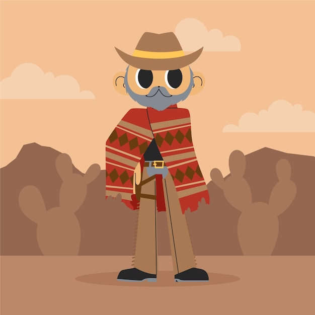 Vector hand drawn cartoon cowboy  illustration