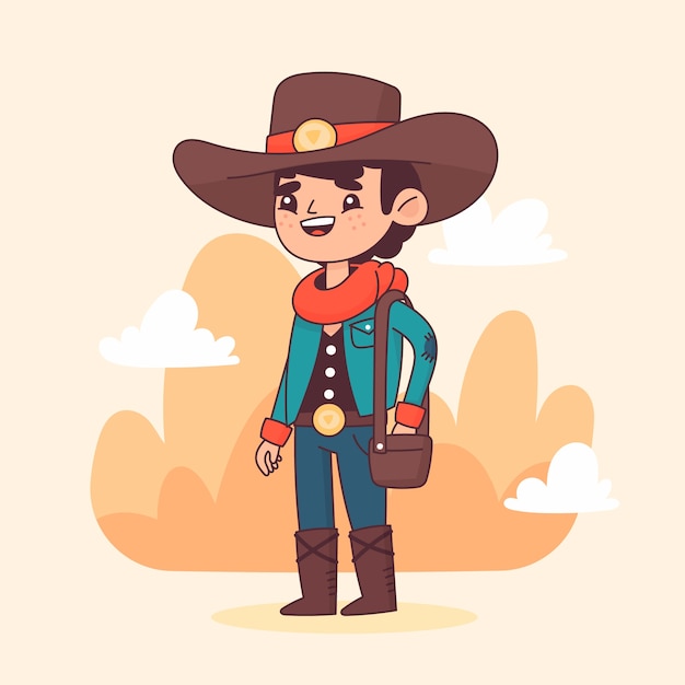 Hand drawn cartoon cowboy  illustration