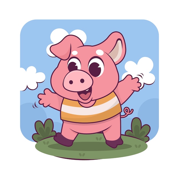 Hand drawn cartoon pig illustration