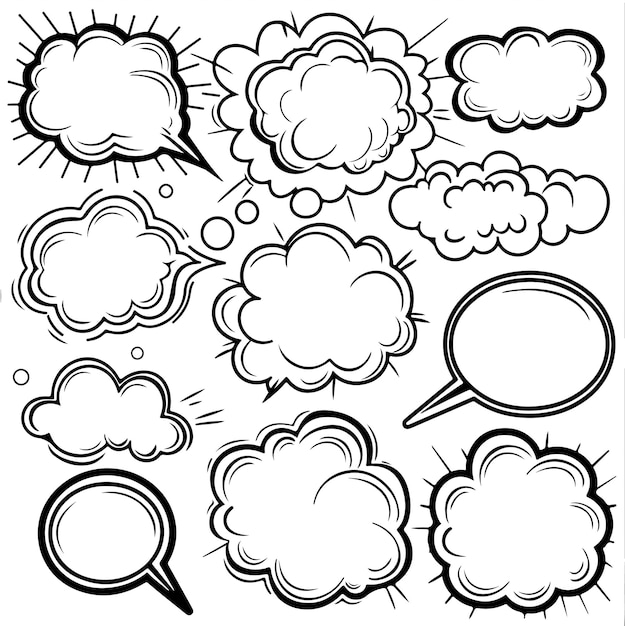 Hand drawn cartoon of vector illustration set speech bubbles vector illustration