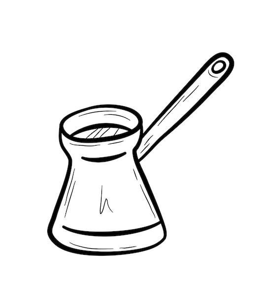 Hand drawn cezve with handle. Kitchen utensil for making coffee. Vector illustration in doodle style