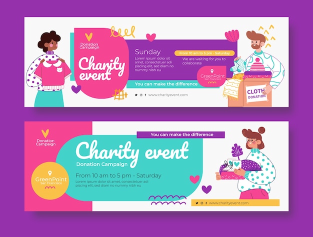 Hand drawn charity event horizontal banner