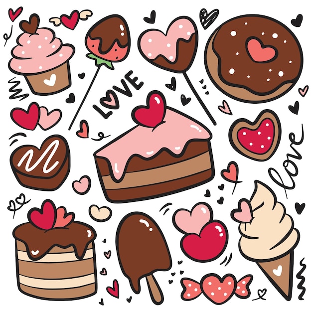 Hand Drawn Chocolate cake, Valentines Day Doodle Element